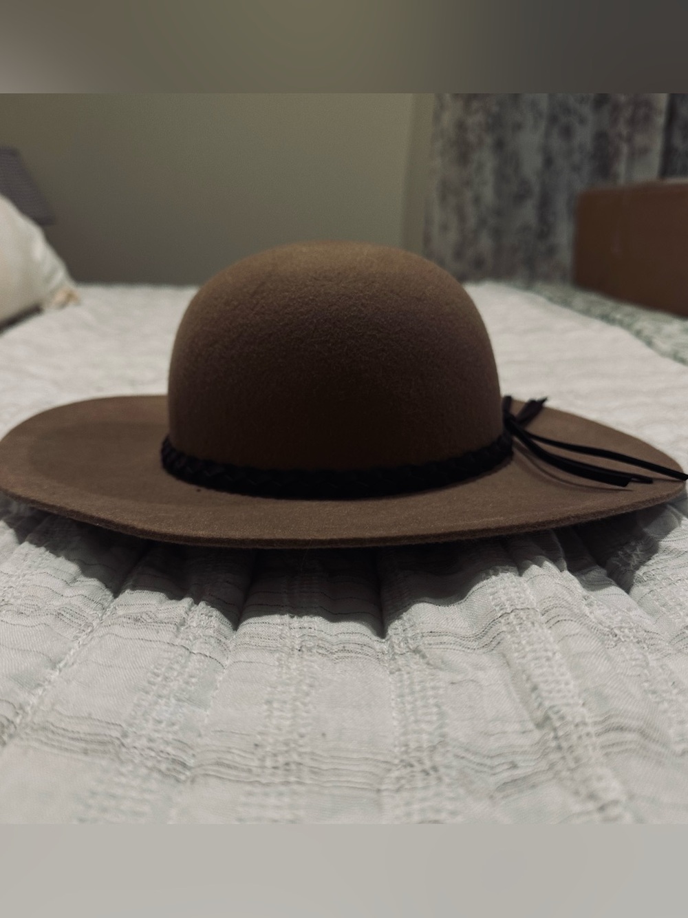 Toddler Brown 100% Wool Wide-Brim Hat with Braided Band